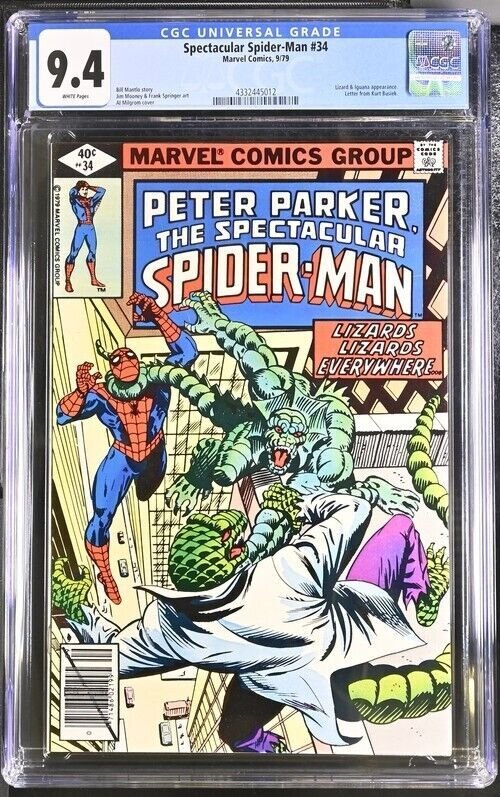 SPECTACULAR SPIDER-MAN #34 CGC 9.4 LIZARD IGUANA AL MILGROM WHITE PAGES 5012