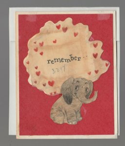 VALENTINE Remember Me? Elephant with Hearts 4x5 Greeting Card Art #V3217