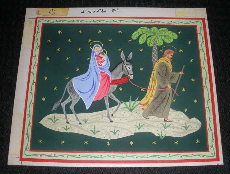 CHRISTMAS Baby Jesus Mary Joseph on Donkey & Stars 9.5x8 Greeting Card Art #1