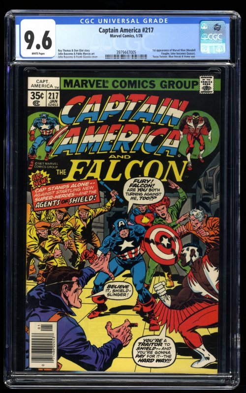 Captain America #217 CGC NM+ 9.6 White Pages 1st Quasar (Marvel Boy)!