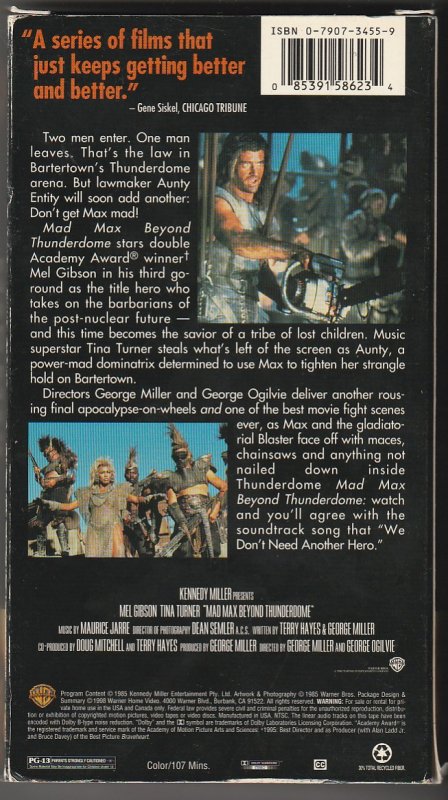 Mad Max Beyond Thunderdome VHS Mel Gibson in his final Mad Max role !