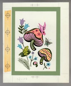 HAPPY BIRTHDAY Frog Butterflies & Mushrooms 5.5x6.5 Greeting Card Art #B1503