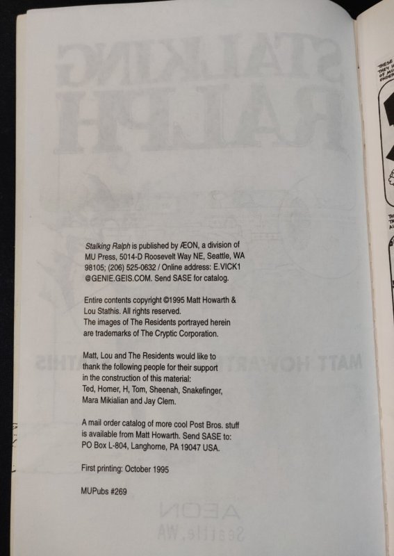 Stalking Ralph TPB - Story &Art by Matt Howarth and Lou Stathis (6/6.5) 1995