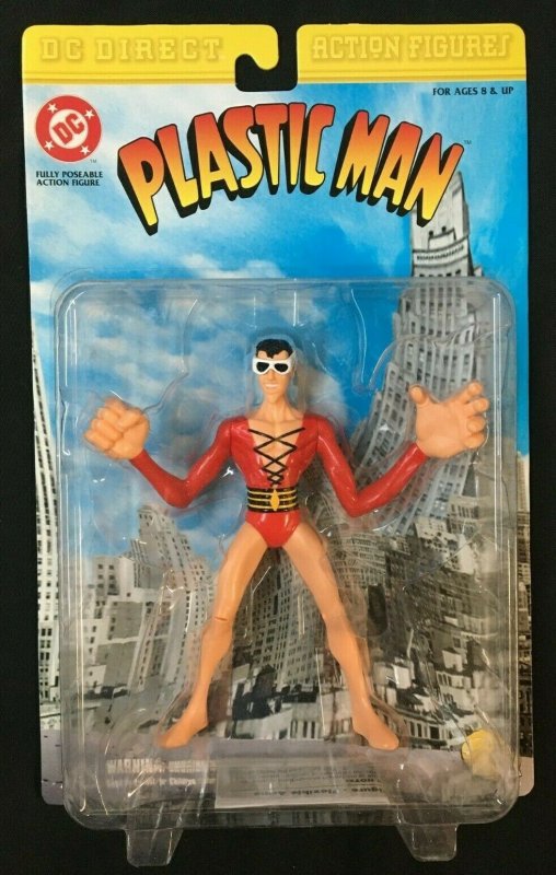 DC DIRECT PLASTIC MAN ACTION FIGURE MIB WITH REMOVABLE GOGGLES AND RUBBER ARMS