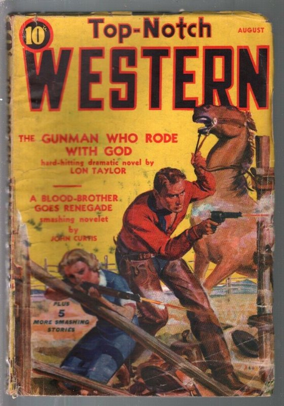 Top-Notch Western 8/1939-J W Scott GGA cover-western pulp thrills-G/VG