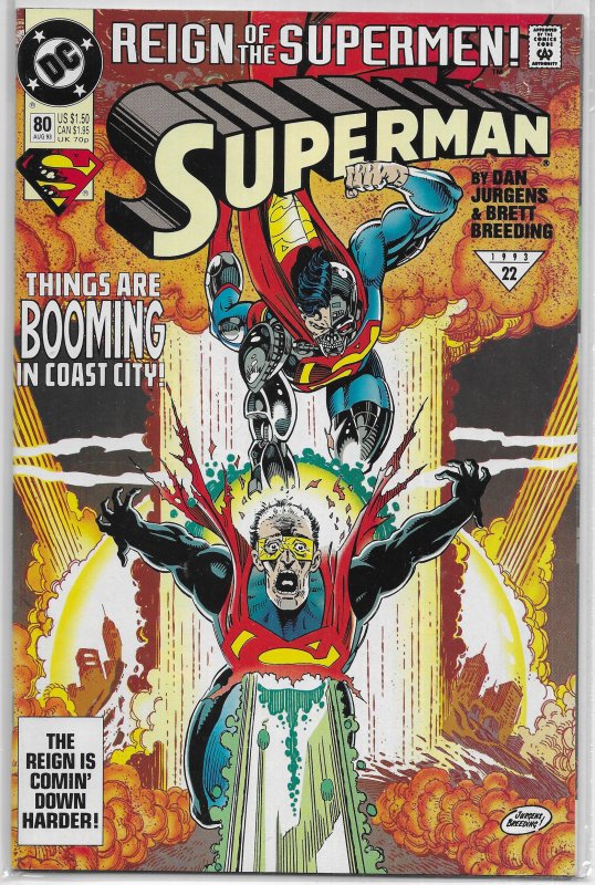 Superman (vol. 2, 1987) # 80 FN (Reign of the Supermen) Jurgens, Cyborg CM