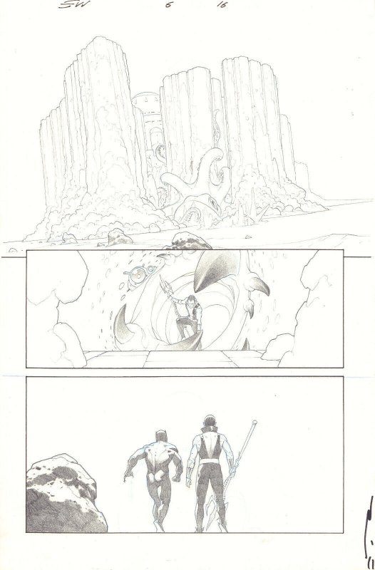 Secret Wars #6 p.16 - Namor and Black Panther - 2015 art by Esad Ribic