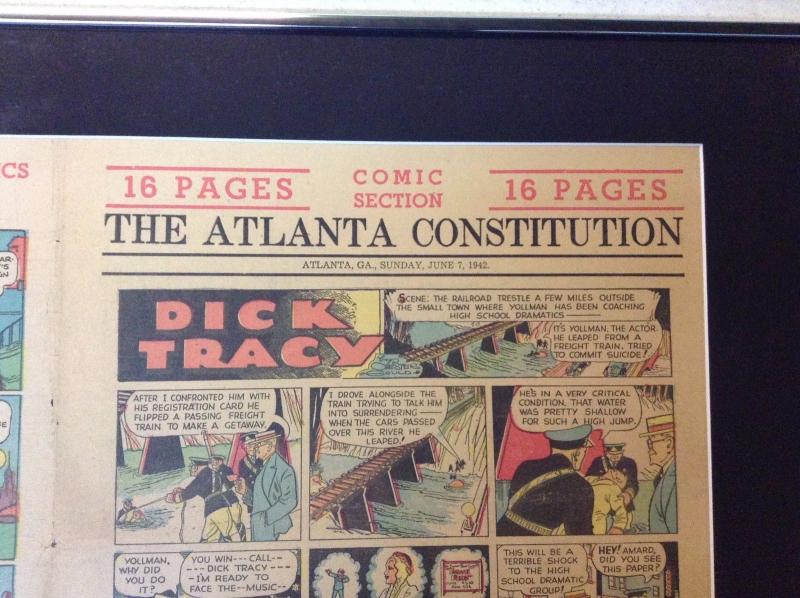 Dick Tracy Orig. Newspaper Comic Strip 1942 Atlanta Journal Framed & Matted BNT