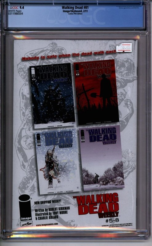 Image Comics Walking Dead #81 CGC 9.4 Comics PRO Edition