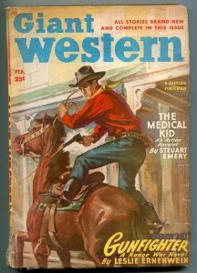 GIANT WESTERN 02/1949-THRILLING-PULP WESTERN THRILLS-GUN FIGHT COVER-vg