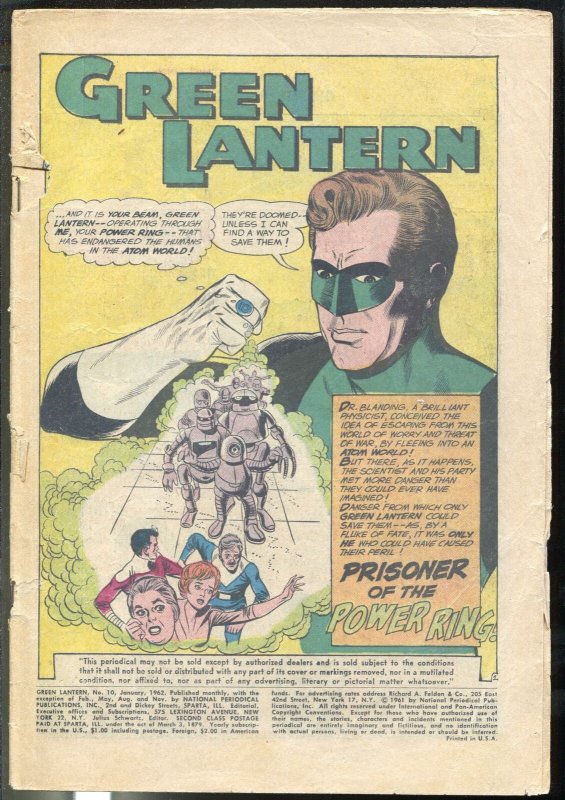 Green Lantern  #10 1962-DC-Prisoner of Power Ring-P