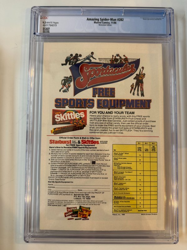 AMAZING SPIDER-MAN #282 CGC 9.2 Newsstand Spidey in Black Suit X-FACTOR (1986)