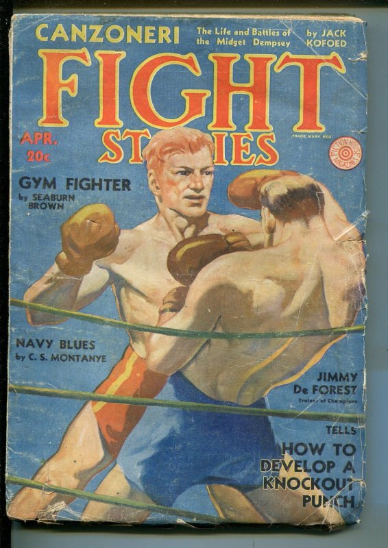 Fight Stories 4/1932-Fiction House-boxing pulp-Tony Canzoneri-rare pulp-VG MINUS