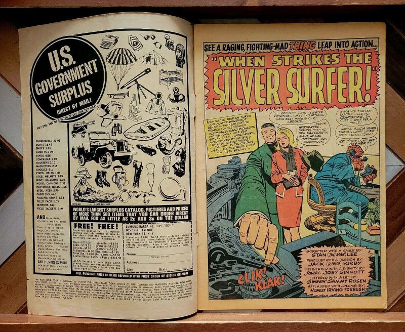 Fantastic Four #55 VG- (Marvel 1966) Iconic Kirby cover. THING vs SILVER SURFER  