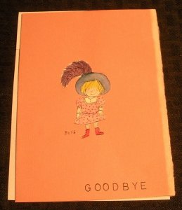 GOODBYE AND GOOD LUCK Cute Cartoon Girl 5x7 Greeting Card Art #1105