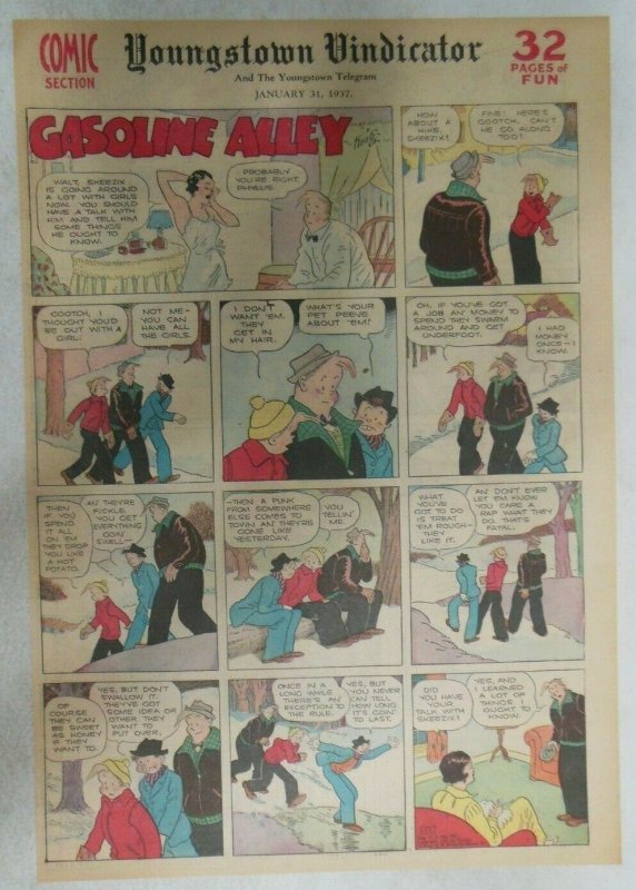 (32) Gasoline Alley Sunday Pages by Frank King from 1937 Size: 11 x 15 inches