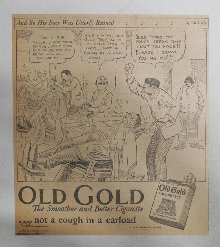 Old Gold Cigarette Ad: 3 Claire Briggs Old Gold Comic Ads 1927 Size 8 x 9 inches