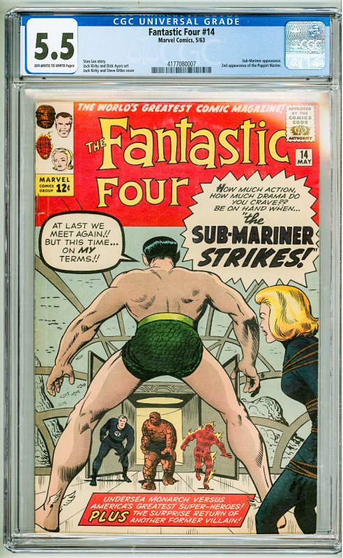 Fantastic Four #14 (1963) CGC 5.5! OW Pages! 2nd App of the Puppet Master!