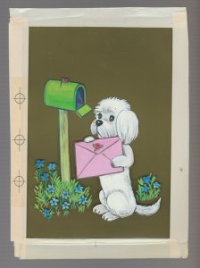 GET WELL SOON Cute White Dog w Mailbox & Letter 6x8.25 Greeting Card Art #C8612