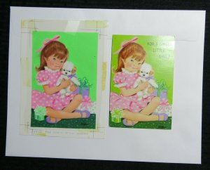 FOR A SWEET LITTLE GIRL Cute w/ Puppy & Gifts 5.5x8 Greeting Card Art #B121