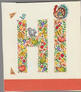 HI SQUIRREL Turkey & Blue Bird 5x6 #7913 Thanksgiving Greeting Card Art