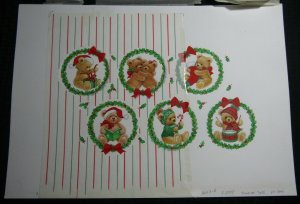 CHRISTMAS Large Cute Teddy Bears in Wreaths 21x15 Greeting Card Art #X2004