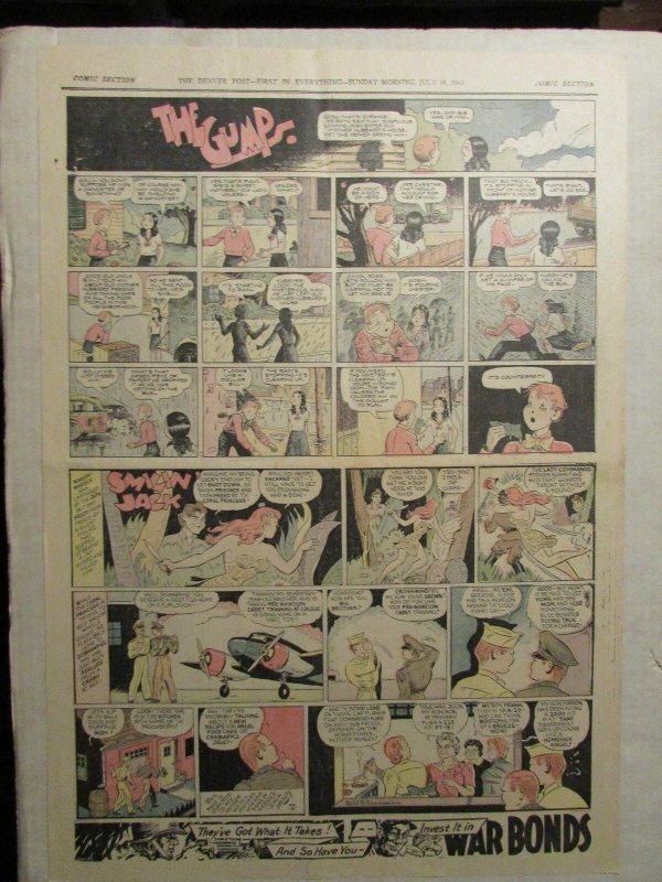 1943 July 18 SUNDAY COMIC PAGE 15x21 FN 6.0 Popeye / Gumps / Smilin Jack