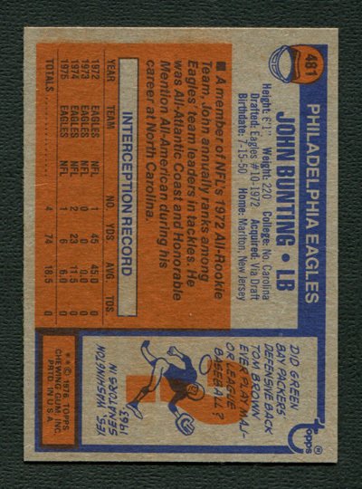1976 Topps John Bunting #481 NM-MT  Philadelphia Eagles
