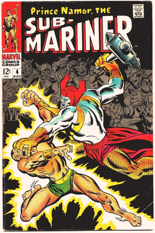 SUB-MARINER #4 (Aug1968) 7.5 VF-  Roy Thomas & John Buscema!  ATTUMA Strikes!!