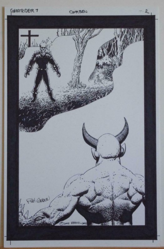 RICHARD CORBEN original art, GHOST RIDER #7 pg 2, Signed, vs SATAN, Splash page