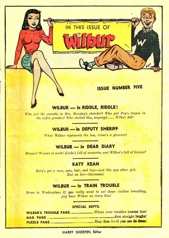 WILBUR COMICS #5 (Summer 1945) 5.5 FN- 1st Appearance of KATY KEENE! Teen Humor!