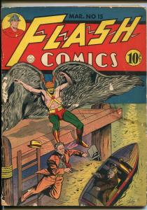 FLASH #15-1941-DC-HAWKMAN-SHELLY-HOODED HORROR-KING-WHIP-good/vg