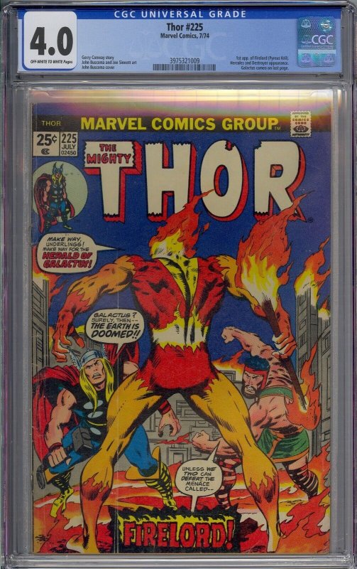 THOR #225 CGC 4.0 1ST FIRELORD HERCULES DESTROYER GALACTUS JOHN BUSCEMI 