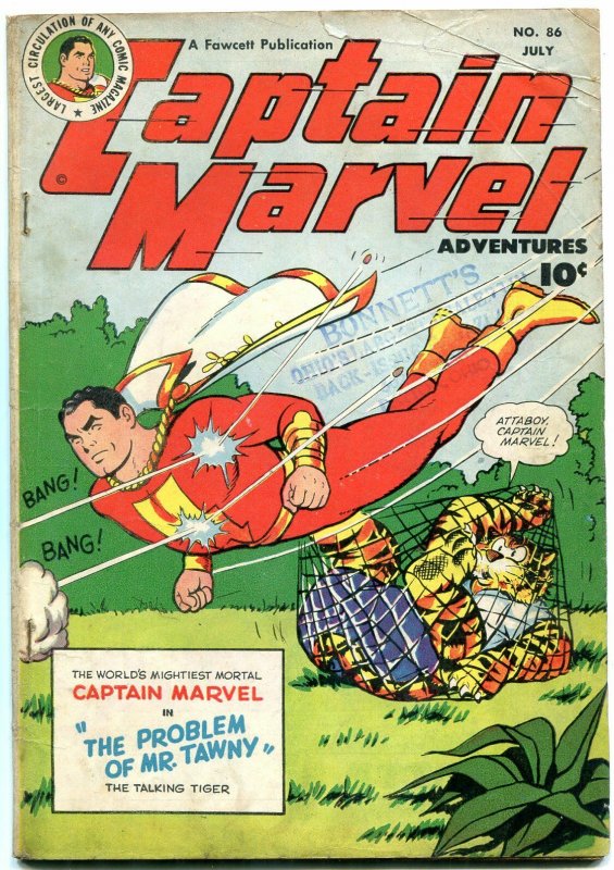 CAPTAIN MARVEL ADVENTURES #86 1948-MR TAWNY-TIGER COVER VG