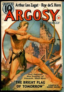 Argosy 9/9/1939-Rudolph Belarski-Bright Flag of Tomorrow-Tarzan type story-FN+