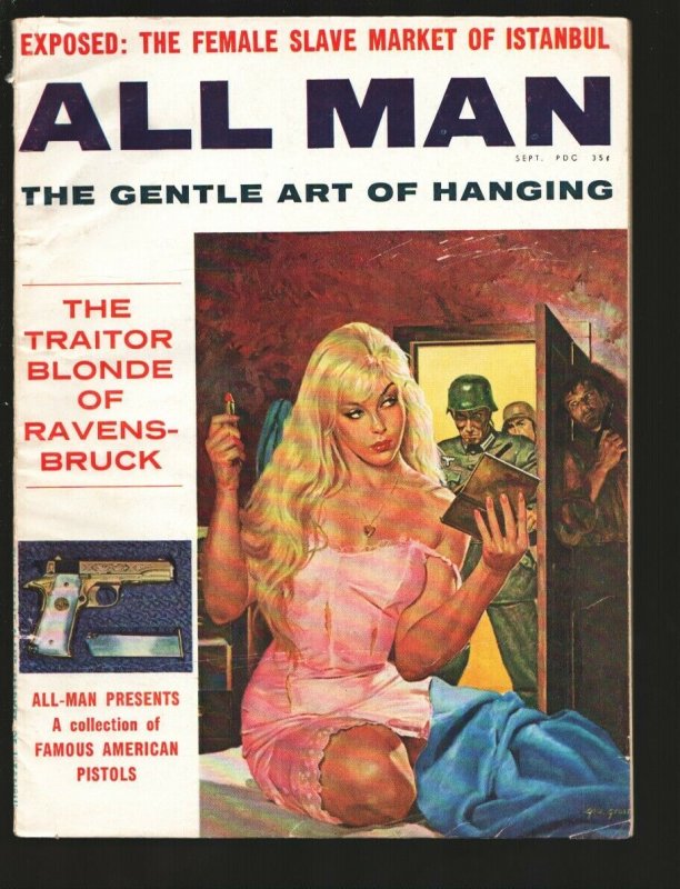 All Man 9/1960-Nazis capture blonde babe cover by George Gross-Female Slave M...