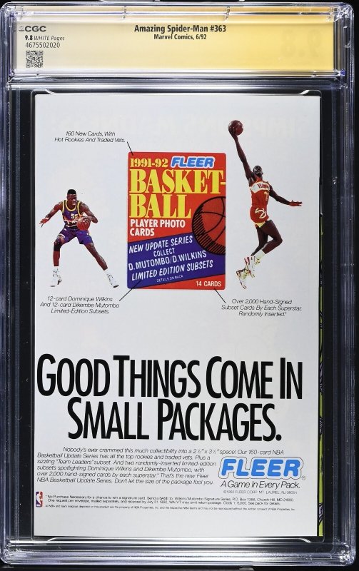 Amazing Spider-Man (1992) # 363 (CGC 9.8 SS) Signed Mark Bagley Carnage