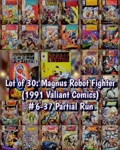 Lot of 30 Magnus Robot Fighter #6-37 Partial Run Valiant 1991 + 10 Trading Cards