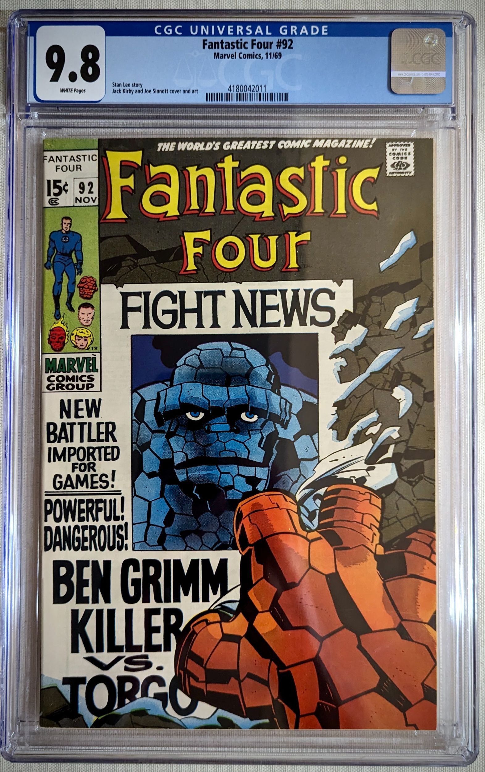 Fantastic Four 92 Marvel Comics, 1969 Ben Grimm Killer CGC