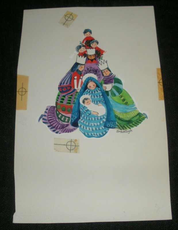 CHRISTMAS Nativity Scene w/ Wise men & Children 5.5x8 Greeting Card Art #SP5522