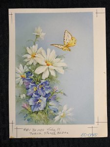 IN SYMPATHY Yellow Butterfly with White Flowers 6x8 Greeting Card Art #0145