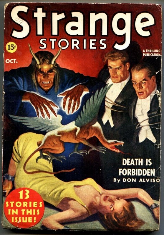 Strange Stories 10/1939-chained babe-horror pulp-strange flying beast-G