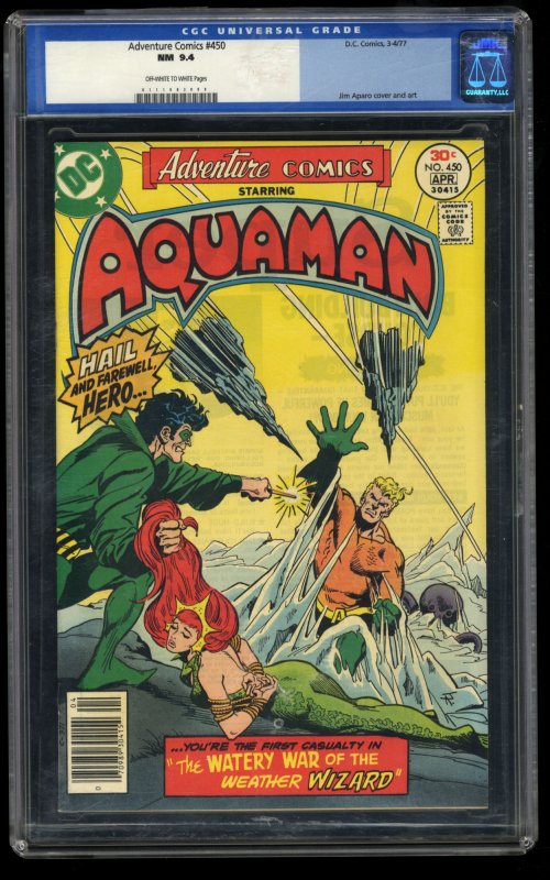 Adventure Comics #450 CGC NM 9.4 Off White to White DC Aquaman!