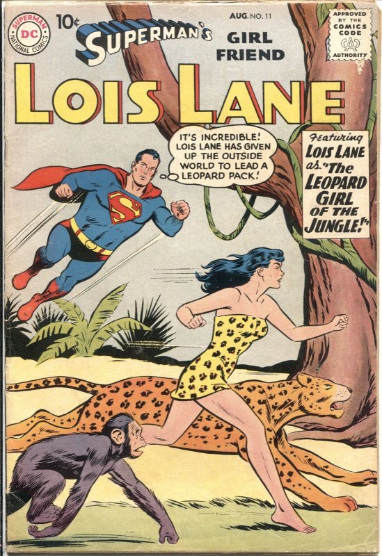 SUPERMAN’S GIRL FRIEND LOIS LANE #11-1959-LEOPARD GIRL JUNGLE COVER WITH MONKEY