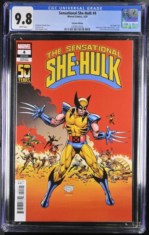 Sensational She-Hulk #4 CGC 9.8 Secret Wars 8 1984 Wolverine Homage Marvel 2024