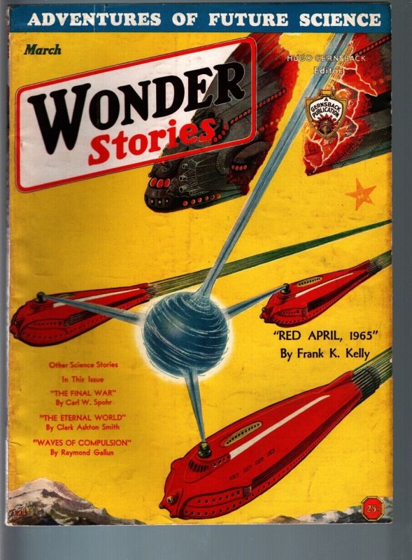 WONDER STORIES 3/1932-SCI-FI PULP-FRANK PAUL COVER VF