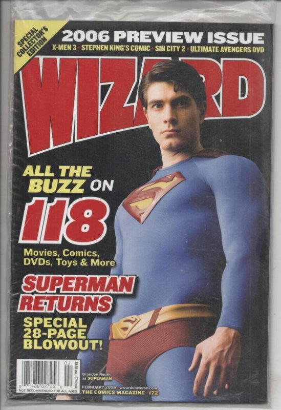 WIZARD #172 Magazine, NM, Superman, Stephen King, Sin City Avengers Sealed 2006