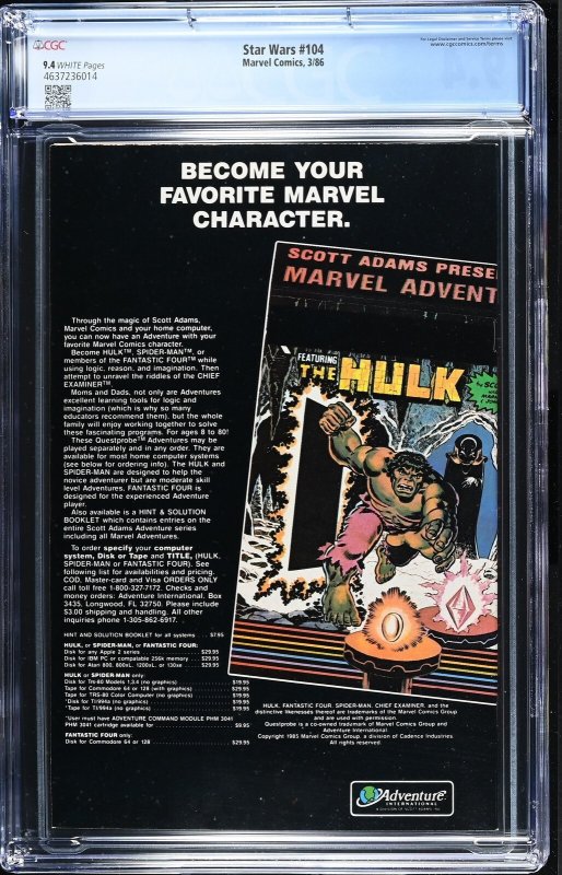 Star Wars #104 (3/86) Graded CGC 9.4