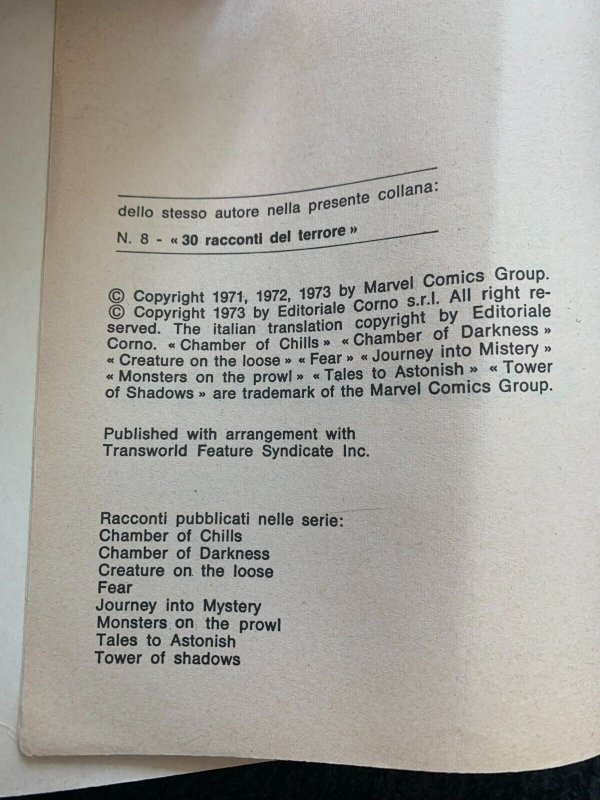 1973 TERRORE A COLAZIONE by Stan Lee VG 4.0 Eureka Corno Italian Paperback