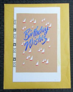 BIRTHDAY WISHES Lettering with Sailboats 6x10 Greeting Card Art #B8884